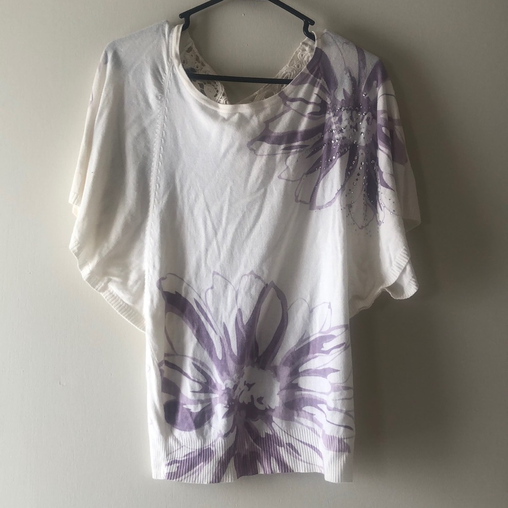 White top with purple flowers